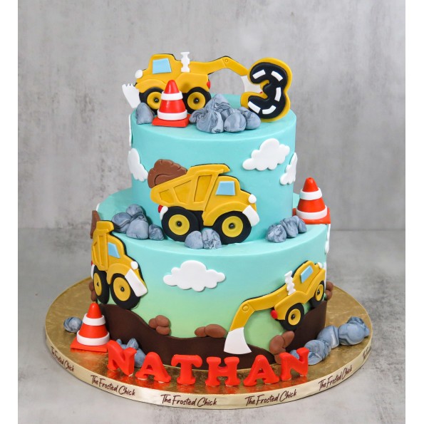 Excavator & Dump Truck Construction Cake